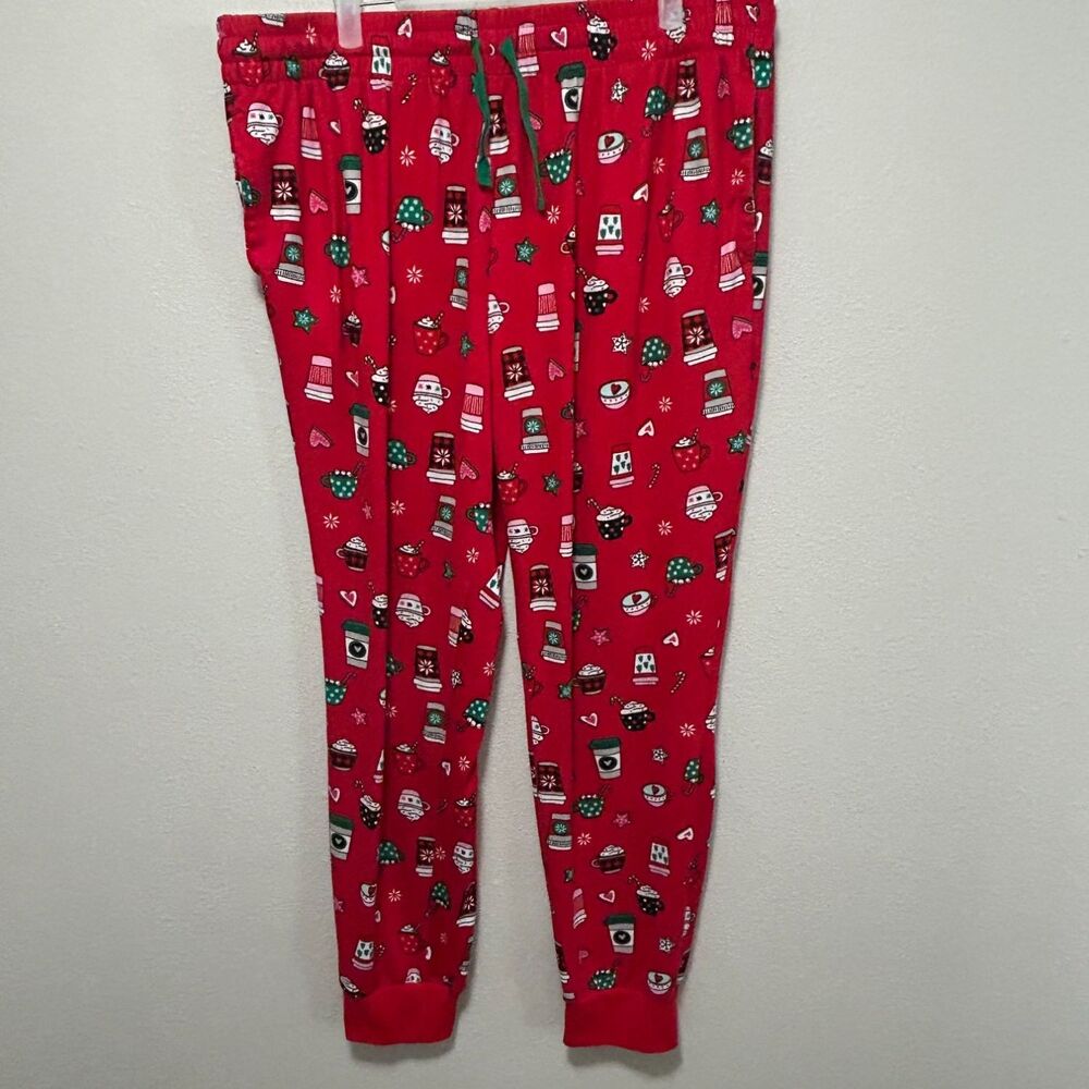 Sleep Chic Women XL Pajama Jogger Pants Red Christmas Coffee Cocoa Holiday Print